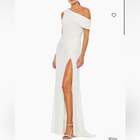Mac Duggal Dresses & Skirts - Mac Duggal White One-Shoulder Ruched Gown with Thigh Slit